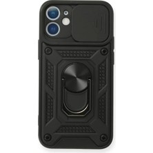 Newface iPhone 12 Mini Kılıf Pars Lens Yüzüklü Silikon - Siyah