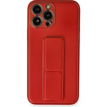 Newface iPhone 13 Pro Max Kılıf Coco Deri Standlı Kapak - Kırmızı