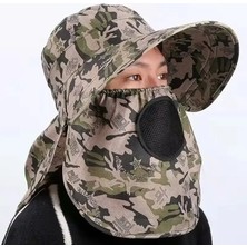 Reva Kamuflaj Desenli Geniş Siperlikli Güneş Şapkası – Yüz ve Ense Korumalı, Uv Korumalı