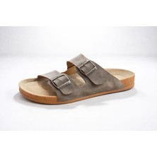 Look Life S963.001 Erkek Büyük Ayak Çift Tokalı Comfort Terlik Vizon