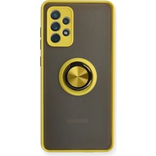 Newface Samsung Galaxy A72 Kılıf Montreal Yüzüklü Silikon Kapak - Sarı