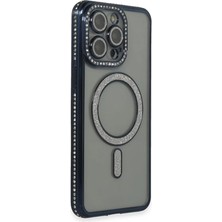 Newface iPhone 15 Pro Kılıf Joke Simli Magneticsafe Kılıf - Lacivert