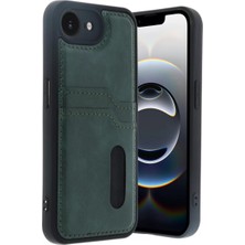 Cash Dukkan Newface iPhone 16E Kılıf Sara Kartvizitli Deri Kılıf - Koyu Yeşil