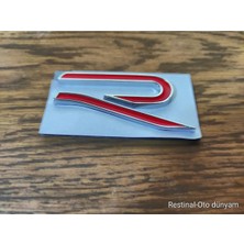 Restinal Vw R Line Arma 3D Kırmızı Krom Bagaj Yazısı Logo Emblem Etiket Uyumlu Metal Şık Arka Kapak Arması