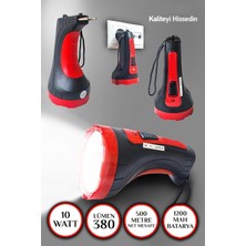 Aydogan's Şarjlı 10W Projektör LED El Feneri 2 Mod Aydınlatmalı Uzun Menzil Güvenlik Bekçi Polis Feneri