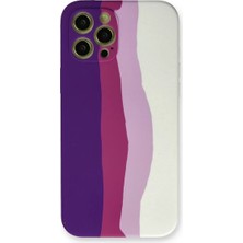 Newface iPhone 12 Pro Max Kılıf Ebruli Lansman Silikon - Mor-Beyaz
