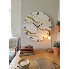 Af Epoxyart Duvar Saati - 35CM - Mermer Desenli Modern Dekoratif Duvar Saati - Epoksi Duvar Saati - El Yapımı Duvar Saati