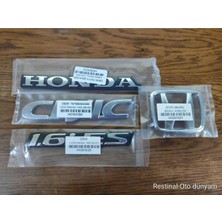 Restinal 1.6i Es Bagaj Amblem Yazısı Honda Civic Uyumlu 1998-2000 Arka Yazı 3D Krom 3mbantlı Amblem Logo