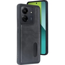 Newface Xiaomi Redmi 13C Kılıf Sara Kartvizitli Deri Kılıf - Siyah
