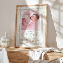 Gralanda Özel Kız Bebek Doğum Panosu, Fotoğraflı Çerçeveli Yeni Doğan Hoş Geldin Bebek Anı Tablosu Pembe U,