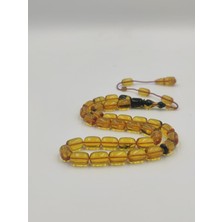 Altuntaş Aksesuar Usta Işcilikli Sarı & Siyah  Ateş Kehribar Tesbih 8 * 12 mm  Kapsul Kesim Takımlı Sistemli