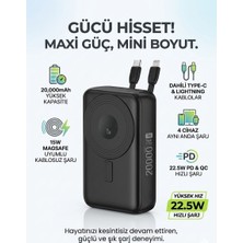Matechno 20.000 Mah Standlı Powerbank Dahili Type-C & Lightning Kablolu, 15W Kablosuz Magsafe Şarj Cihazı