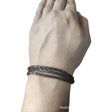 Restinal Unisex Suni Deri Bileklik - Kahverengi El Örgüsü Tasarım Ayarlanabilir Bilek Ölçüsü