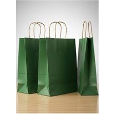 Kraft Çanta Yeşil 18X24X8  25 Adet Kağıt Poşet Çanta