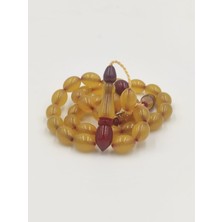 Altuntaş Aksesuar Usta Işcilikli Sarı Kırmızı  Ateş Kehribar Tesbih 8 * 12 mm  Arpa  Kesim Takımlı Sistemli