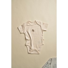 Oh la la Koala For Little Ones Krem Peri Nakışlı Kısa Kollu Çıtçıtlı Bebek Body