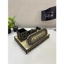 Fırtına Armağan Ahşap Masaüstü Isimlik ve Kalemlik Seti - Özel Lazer Kazıma - Şık Ofis Aksesuarı