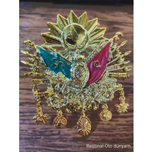 Restinal Osmanlı Devlet Arması Tuğra Altın Renk Panjur Vidalı Metal Logo Oto Aksesuar Dekor Şık