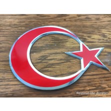 Restinal Türk Bayrağı Ay Yıldız Krom Arma Logo Yapıştırma Sticker Oto Kaput Panjur Kırmızı Abs