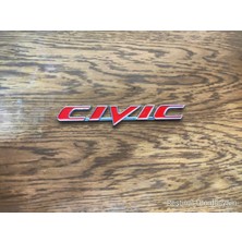 Restinal Honda Civic Uyumlu Kırmızı Bagaj Amblem Yazısı 3D Metal Logo 3m Bantlı Arka Yazı Civic Amblem KROM3M
