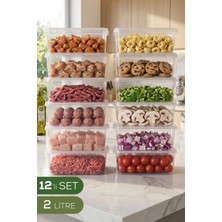 Vienev 12'li 2 Lt Sabit Kapaklı Şeffaf Saklama Kabı Seti - Dikdörtgen Bakliyat Erzak Düzenleyici Kutu