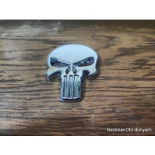 Restinal Krom Parlak Kuru Kafalı Punisher Metal Arma Rozet Arka Bagaj Kaput Süsleme Uyumlu Aksesuar