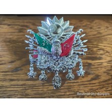 Restinal Osmanlı Tuğrası Arma Türk Bayraklı Ön Panjur 3D Logo Oto Bagaj Çamurluk Dekor Aksesuar Gümüş Tuğra