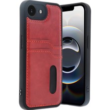 Dukkanıum Newface iPhone 16E Kılıf Sara Kartvizitli Deri Kılıf - Kırmızı
