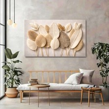Artprinta Bej Tonlu Yaprak Desenli Kanvas Tablo – Minimalist ve Modern Duvar Dekoru