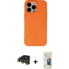 Cepte Toptan iPhone 14 Pro Ahenk Serisi - Siyah 6d Mat Seramik Hayalet Nano Ekran Koruyucu + Gold Raze Metal Kamera Lens