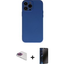 iPhone 13 Pro Max Ahenk Serisi - Siyah 3D Antistatik Hayalet Cam Ekran Koruyucu + Gökkuşağı Pers Alüminyum Kamera Lens