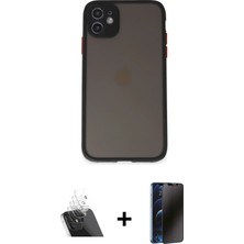 iPhone 11 Ahenk Çizgi Serisi - Siyah 3D Antistatik Hayalet Cam Ekran Koruyucu + Şeffaf Kamera Lens Koruma Cam