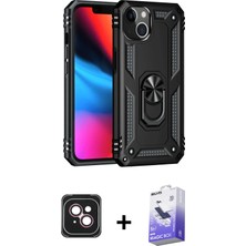 Cepte Toptan iPhone 14 Ahenk Klasik Koleksiyonu - Siyah Bilvis 5in1 5d Magic Hayalet Cam Ekran Koruyucu + Pembe Pvd Metal Kamera Lens