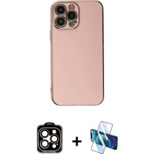 iPhone 15 Pro Max Yankı Serisi - Siyah 3D Antistatik Cam Ekran Koruyucu + Turuncu Pvd Metal Kamera Lens