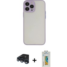 Cepte Toptan iPhone 15 Pro Max Ahenk Çizgi Serisi - Siyah Polymer Nano Ekran Koruyucu + Lacivert Raze Metal Kamera Lens