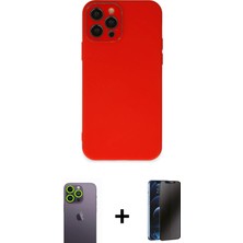 Cepte Toptan iPhone 12 Pro Çekirdek Modern Serisi - Siyah 3D Antistatik Hayalet Cam Ekran Koruyucu + Yeşil Neon Fosforlu Kamera Lens