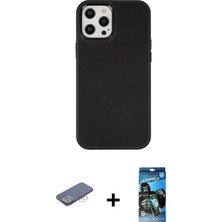 Cepte Toptan iPhone 12 Pro Max Çekirdek Çizgi - Siyah 34D Izgaralı Cam + Mavi Renkli Kamera Lens Koruma Cam