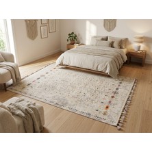 Hahay Yıkanabilir Kaliteli Kaymaz Dokuma Pamuk Taban Vintage Bej Dijital Baskı Kilim