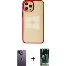 Cepte Toptan iPhone 12 Pro Max Doruk Doku Prime - Şeffaf 360 Full Body Arka Koruyucu + Beyaz Neon Fosforlu Kamera Lens