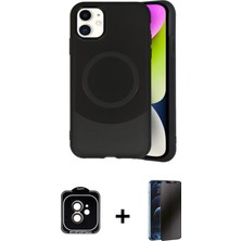 Cepte Toptan iPhone 11 Ufuk Serisi - Siyah 3D Antistatik Hayalet Cam Ekran Koruyucu + Turuncu Pvd Metal Kamera Lens