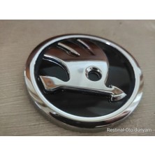 Restinal “skoda Octavia A5 Yeti Rapid Roomster 90 mm Çift Bantlı Krom Logo Ön Panjur Arması”