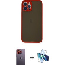 Cepte Toptan iPhone 12 Pro Ahenk Çizgi Serisi - Siyah 3D Antistatik Seramik Nano Ekran Koruyucu + Turuncu Neon Fosforlu Kamera Lens
