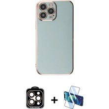 Cepte Toptan iPhone 15 Pro Max Yankı Serisi - Siyah 3D Antistatik Cam Ekran Koruyucu + Turuncu Pvd Metal Kamera Lens
