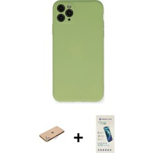 Cepte Toptan iPhone 11 Pro Max Ahenk Serisi - Şeffaf Pasifik Cam Ekran Koruyucu + Pembe Renkli Kamera Lens Koruma Cam