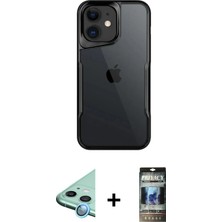 iPhone 11 Akış Çizgi Koleksiyonu - Siyah 34D Hayalet Izgaralı Cam + Mavi Raze Metal Kamera Lens
