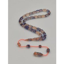 Altuntaş Aksesuar Usta Işcilikli Şeffaf Beyaz & Mavi Ateş Kehribar Tesbih 8 * 12 mm  Kapsul Kesim Takımlı Sistemli