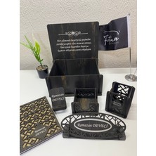 Fırtına Armağan Kişiye Özel Ahşap Ofis Seti - 6'lı Masaüstü Düzenleyici Organizer - Yeni Iş Hediyesi