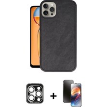 Cepte Toptan iPhone 15 Pro Max Kıvılcım Işık Serisi - Siyah 3D Antistatik Mat Seramik Nano Ekran Koruyucu + Gümüş Pvd Metal Kamera Lens