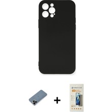 Cepte Toptan iPhone 12 Pro Max Ahenk Serisi - Siyah 6d Mat Seramik Hayalet Nano Ekran Koruyucu + Siyah Shine Kamera Lens Koruma Cam