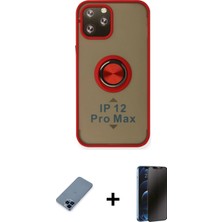 Cepte Toptan iPhone 12 Pro Yörünge Çizgi - Siyah 3D Antistatik Hayalet Cam Ekran Koruyucu + Mavi Metal Kamera Lens Koruma Cam